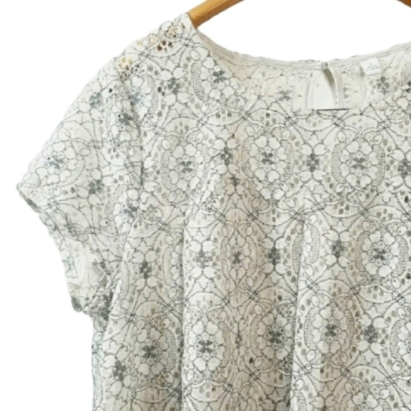 METTALIC LACE Short Sleeve Blouse Large. - Picture 1 of 6